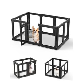 Dog Playpen, Clear Acrylic Plastic Puppy Playpen Indoor, Pet Pen for Puppy Cat Bunny, Transparent Easy Assemble Foldable Whelping Box for Dogs, Puppy Playpen with Gate (23.6" Height, 10PCS)