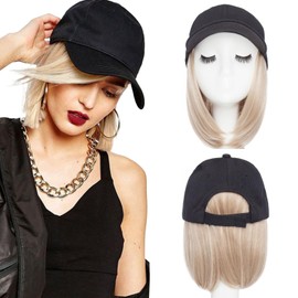 SEGO Baseball Cap with Hair Extensions for Women Heat Resistant Synthetic 6'' Adjustable Short Straight Hairpiece Replacement Wigs in Hat for Girls
