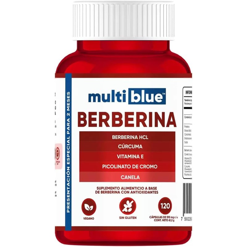 MultiBlue - Berberina 120 Cápsulas | Vitamina E, Cúrcuma, Canela