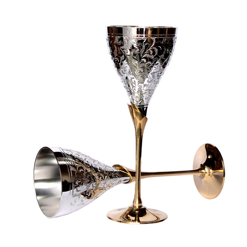 Stonkraft Engraved Pure Brass Premium Goblet Champagne Flutes Coupes Wine