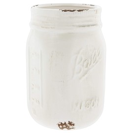Napco Distressed White Ceramic Mason Jar Vase (7") (1)