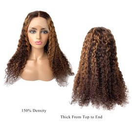 Water Wave Lace Front Wigs Ombre Brown Highlights Colored 13x6x1 Lace Part Human Hair Wig Pre Plucked Bleached Knots 9ABrazilian Remy Hair Lace Human Hair Curly Wig for Black Women 150% Density 12Inch
