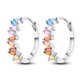 Parmuz 925 Sterling Silver Hoop Earrings Women Colorful Cubic Zirconia Small Huggie Large Big Hoops Various Fashion Trendy Earrings Jewelry for Birthday Party Christmas Gift