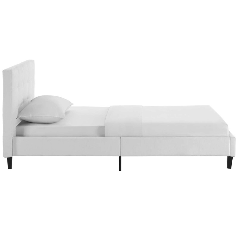 Modway Linnea Upholstered White Twin Platform Bed with Wood Slat