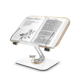 Book Stand for Reading，Woumlaiy Book Stand Book Holder, Adjustable Holder with 360° Rotates Base & Page Clips,Laptop Stand Cookbook Stand for Desk,Display, Height Adjustable,Foldable