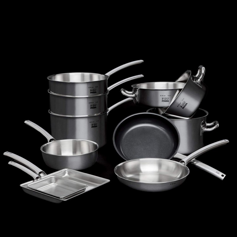 PIAZZA 110814 Frying Pan Stainless Steel 3-Ply with 2 Handles