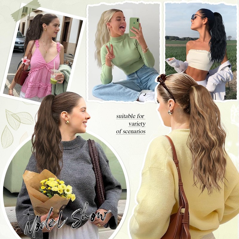 Sofeiyan Ponytail Hairpiece with Drawstring, Wavy Curly Ponytail Extension, 45
