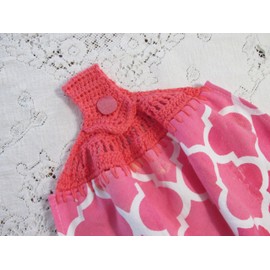 Pink Ombre Ogee design Double Layer Hanging Kitchen Towels with Papaya Pink Cotton Crochet Top - Best Quality