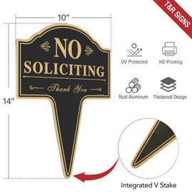 T&R Large No Soliciting Sign for house with Stake - 1 Pack - 14” x 10” Rust Free Heavy Aluminum Sign for Outside, UV Protected, Waterproof and Fade Resistant, Easy to Install