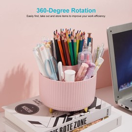 Lolocor 360 Degree Rotating Desk Pen/Pencil Holder, 5-Slot Organizer, Cute Pink Desk Accessory