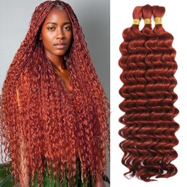 AKONSOUL Deep Wave Bulk Human Braiding Hair 3 Bundles 110g 24 Inch Ginger Braiding Hair for Boho Braids Color 350 No Weft 100% Percent Brazilian Human Braiding Hair Extensions