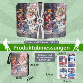 Oirigaga Football Cards Scrapbook, Football Trading Cards Album, 4 Pockets, 50 Sleeves, 400 Cards, Collector's Folder, Collector's Book with Zip Carry Handle, Sports Cards, Book Folder