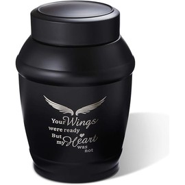 5.7 Inches Medium Size Urns for Human Ashes Adult Male,Black Angel Wings Cremation Decorative Urns for Adult Ashes