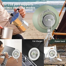 Tentock USB Ventilator Akku, Mini Ventilator Leise mit Licht & Haken, 3 Geschwindigkeiten Tragbare Ventilator klein Mit Aromatherapie-Tabletten für Camping Freien Hause Büro (weiß)