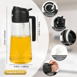EnthuLove 2 in 1 Sprüher und Dosierer, 600 ml Ölsprüher für Luftfritteuse, Küchenölspray zum Kochen, Küchenutensil, multifunktionales Ölspray (schwarz)