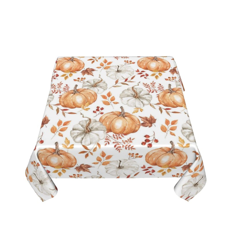 Fall Square Tablecloth 54x54 Inch Burnt Orange Grey Pumpkin Maple