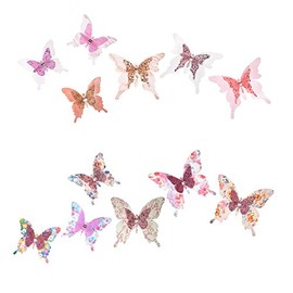 Roser Life Craft Butterflies,Decorative Artificial Butterfly Clips,Butterfly Decorations,Floral Butterflies,Handmade Vintage Ornament,Home Party Garden Outdoor Decor Pink,Pack of 12