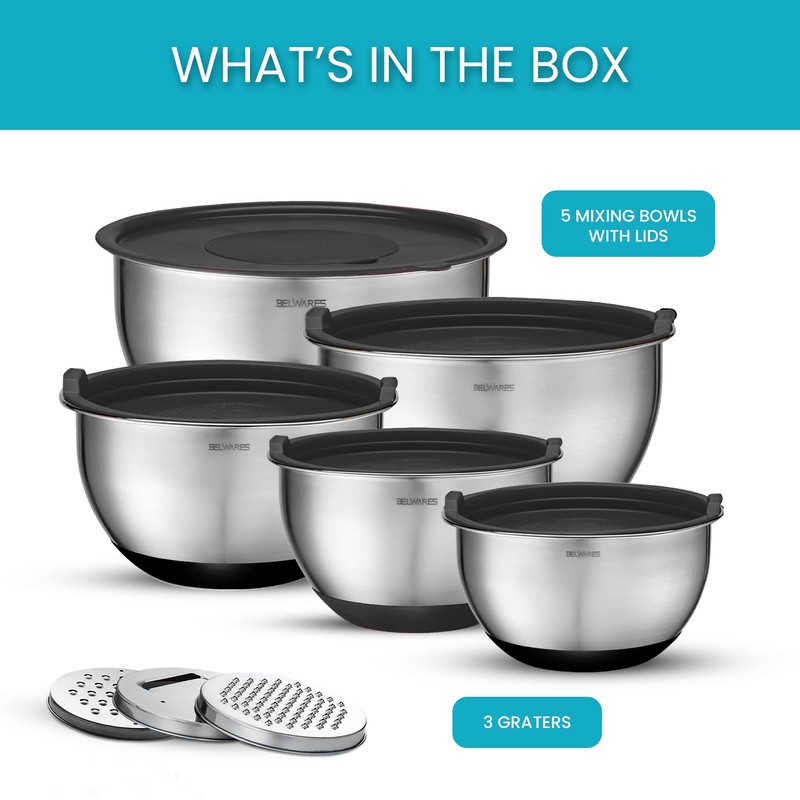 Belwares Mixing Bowls with Lids Set of 5 - Stainless