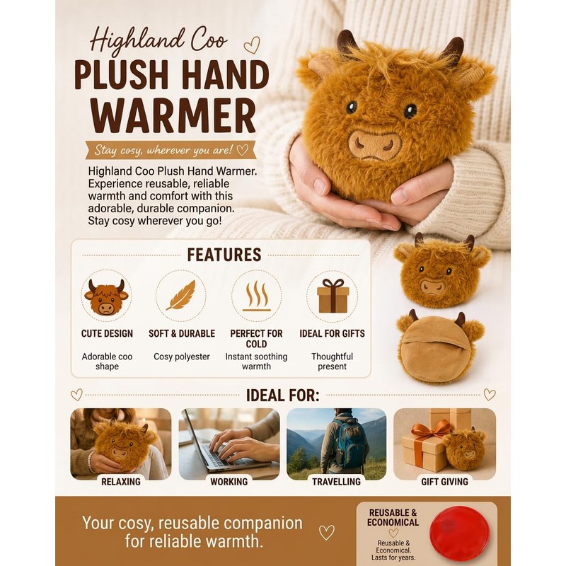 Puckator Highland Coo Plush Hand Warmer
