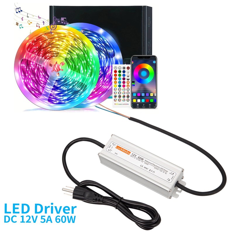 LuckWebs LED Driver 12V 60W Waterproof IP67 Power Supply Transformer