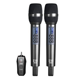 XTUGA D900 Wireless Microphone Dual UHF Multifunctional Microphone Echo and Bass with Detachable Mini Receiver 3.5mm Convertible to 6.35mm Output for Stereo and Laptop
