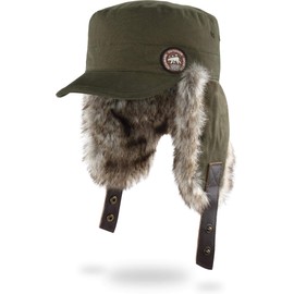 normani Winter Hat Winter Cap with Faux Fur and Ear Flaps - Warm Inner Padding, Windproof and Peak for Men and Women, olive