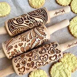 Schöner Tag Children's Rolling Pin for Homemade Pastries Rolling Pin with Flowers Engraved Rolling Pin Engraved Rolling Pin with Pattern Engraved Rolling Pin
