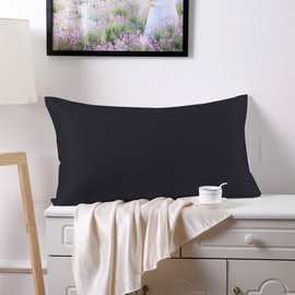 Silky Luxury Satin Pillow Case for Hair & Facial Skin to prevent wrinkles Hidden Zipper (Black, Standard(50x75cm) 2 Pk)