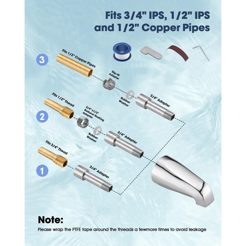 Bathtub Spout Without Diverter, 5.3", All Metal 304 Stainless Steel,