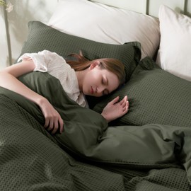 Bedsure Cotton Duvet Cover Set - 100% Cotton Waffle Weave Olive Green Duvet Cover Oversized King Size, Soft and Breathable Duvet Cover Set for All Season (Oversized King, 120"x98")