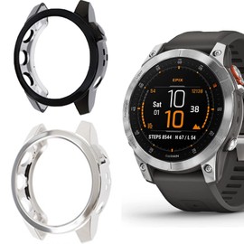 Compatible for Garmin epix Gen 2 Case, Lamshaw TPU Silicone Slim Plated Case Shock-Proof Cover All-Around Protective Bumper Shell Compatible for Garmin epix Gen 2 (Plating case-Black+Silver)