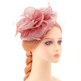 DRESHOW Fascinators Royal Banquet Ribbons Feathers Headwear with Mesh Veil Cocktail Tea Party Hat for Women & Girls