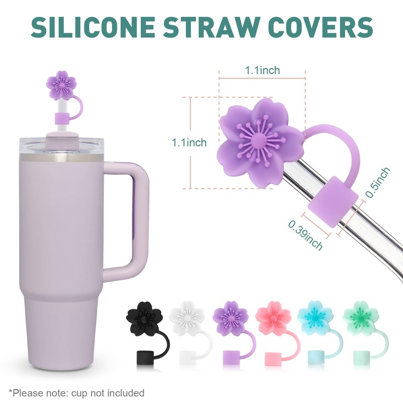 6PCS Silicone Straw Cover, Reusable Straws Tips Protectors