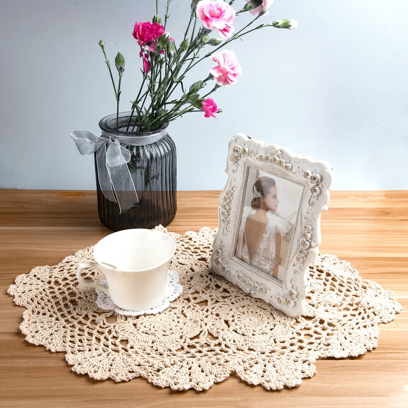 Feyarl 2 Pcs Crochet Cotton Lace Table Placemats Handmade Doilies,