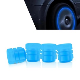 Ferianl 4PCS Fluorescent Tire Valve Caps, Luminous Wheel Valve Cover, Auto Corrosion Resistant Vehicle Air Stem Covers, Car Decor Accessories, Universal for SUV, Truck, RV (Blue)