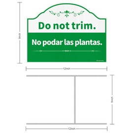 Do Not Trim Sign,Bilingual Plant Sign in English and Spanish, 2Pack-12" x 9"Double Sided with Metal H-Stakes, UV Protected, Waterproof, Non-Fading, Easy to Mount (Green)