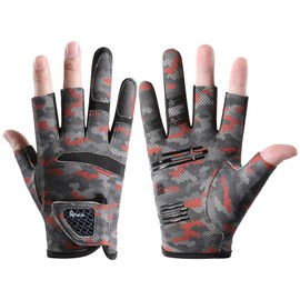 SUJAYU Fishing Gloves Men & Women, Anti-Slip & Breathable Laxuery Palm Kayak Gloves, 3-Cut Fingers UV Protection Gloves Ice Fishing Gloves Fly Fishing Accessories (Red, Large)