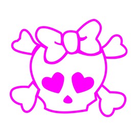Skull and Cross Bones with Heart Eyes decal sticker - Pink 6" x 5" (0066)