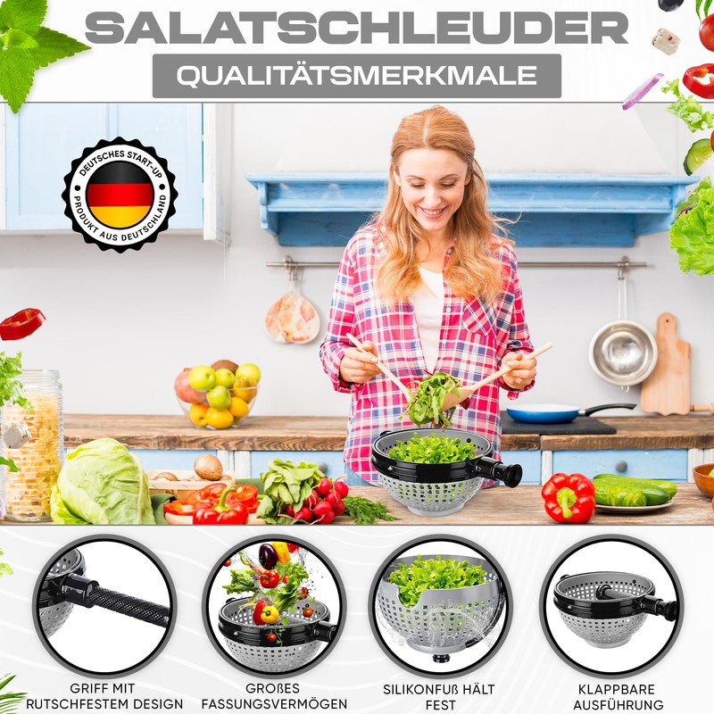 WoonFux® Salad Spinner with Practical Folding Handle - Salad Spinner