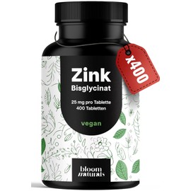 Zinc Tablets High Dose 25 mg - 400 Tablets High Dose with Zinc Bisglycinate - Vegan and Produced in Germany - Laboratory Tested - Packaging May Vary