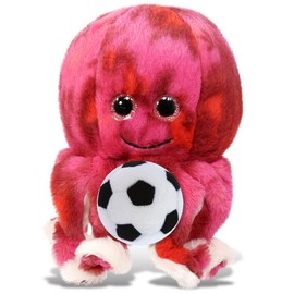 DolliBu Pink Tie-Dye Octopus Stuffed Animal with Soccer Ball Plush - Soft Huggable Octopus Playtime Plush Toy, Cute Ocean Life Gift, Super Soft Plush Doll Animal Toy for Kids, Adults - 10 Inches