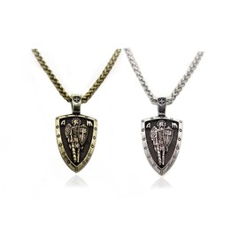 MayiaHey Hip Hop Knight Templar Cross Shield Necklace for Men, Vintage Crusader Sword Necklace Punk Angel Wing Necklace(Gold)