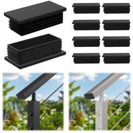 Zylorix 10 Pack Plastic Handrail End Cap for T304 Stainless Steel Black Rectangle Handrail, Weather-Resistant Easy Install Flat Top Rail Accessories for Indoor Outdoor Cable Railing System