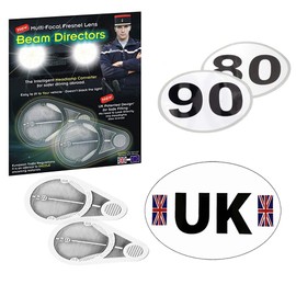 Family Motoring & Leisure Fresnel Lens Headlight Headlamp Clear Beam Deflectors + UK Sticker + Legal Speed Sticker Set Suitable For All Vehicles