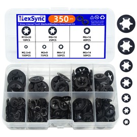 NexSync 350PCS 65Mn Steel Internal Tooth Star Lock Washers Kit - M2.5/M3/M4/M5/M6/M8/M10 Black Oxide Quick Speed Clips, Rust-Resistant Fasteners for Automotive & Machinery Repair