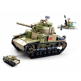 Sluban Interlocking Blocks M38-B0711 SL95581, WWII - Medium Italian Tank (463 Pieces) B0711, Play Set, Clamping Blocks, Soldiers, with Toy Figure, Army WWII
