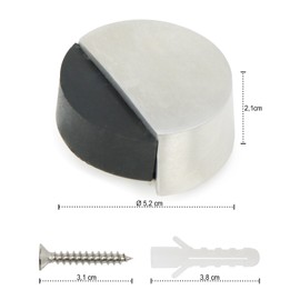 com-four® 2 x Door Stops Made of Satin Stainless Steel, Floor Door Stopper with Rubber Buffer and Mounting Material, 5.3 x 5 x 3 cm (Satin Stainless Steel, 5.3 cm, Pack of 02)