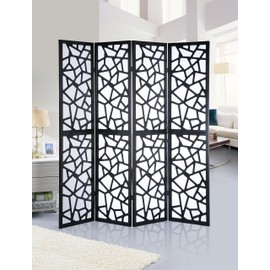 Roundhill Furniture Giyano 4 Panel Screen Room Divider, Gold