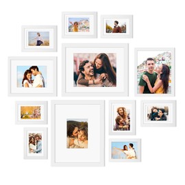 Egofine Picture Frame Set 12 Pack, Picture Frames Collage Wall Decor with Two 11x14, Two 8x10, Four 5x7, Four 4x6, Photo Frames for Wall and Tabletop, Made of Solid Wood, Covered by Plexiglass, White