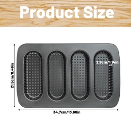 Stainless Steel Mini Baguette Baking Tray, 34.7 x 21.5 x 3 cm, Non-Stick Bun Baking Mould, 4 Cells, Hot Dog Bun Mould, 18 x 7 cm, Baking Mould, Metal Baguette Mould, Bread Crisping Tray